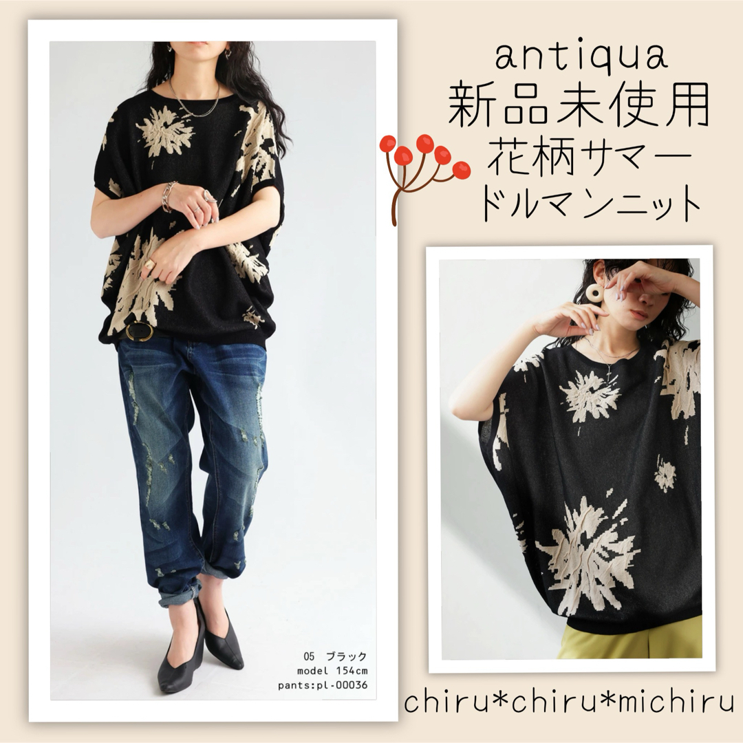antiqua(アンティカ)の新品 antiqua 薄手*花柄ジャガードドルマンサマーニット レディースのトップス(ニット/セーター)の商品写真
