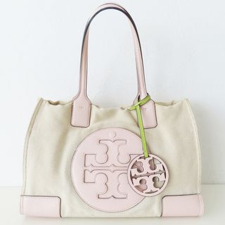 Tory Burch - M05 TORY BURCH トリーバーチ チャーム付き キャンバス/レザー トートバッグ ベージュ/ピンク