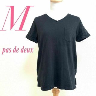 PAS DE DEUX　半袖カットソー　M　ブラック　Vネック　カジュアル(Tシャツ(半袖/袖なし))