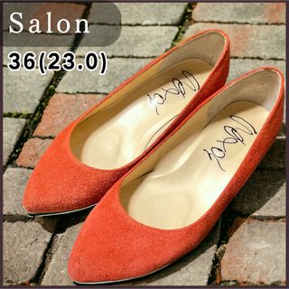 サロン(SALON)のサロン オレンジ ローヒール パンプス スエード ポインテッドトゥ サイズ36(ハイヒール/パンプス)