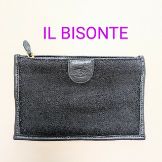 イルビゾンテ(IL BISONTE)の【美品】IL BISONTE イタリア製 ブラック レザーポーチ(ポーチ)