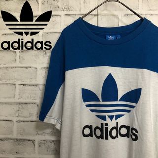 オリジナルス(Originals（adidas）)のXL⭐️adidas ビッグトレファイルロゴ Tシャツ ホワイト×ブルー(Tシャツ/カットソー(半袖/袖なし))