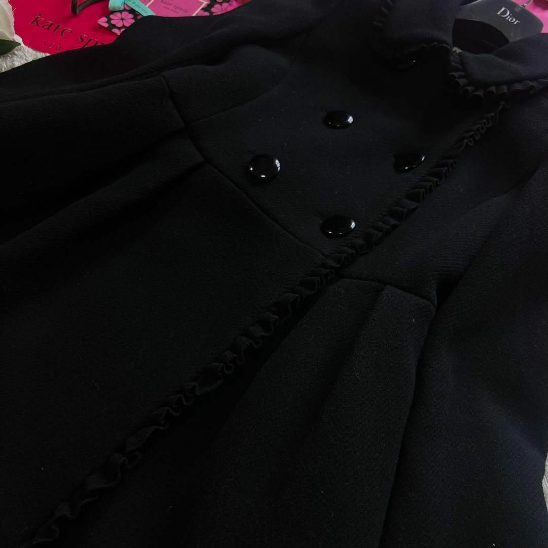 美品】kate spade ロングコート ブラック フリル 2 M ロングコート 美品】kate spade ロングコート ブラック フリル 2 M ロングコート