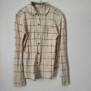 ヴィンテージ(VINTAGE)のベージュ　コットンシャツ　長袖シャツ　チェック柄　y2k 仕事着　90's古着(シャツ/ブラウス(長袖/七分))