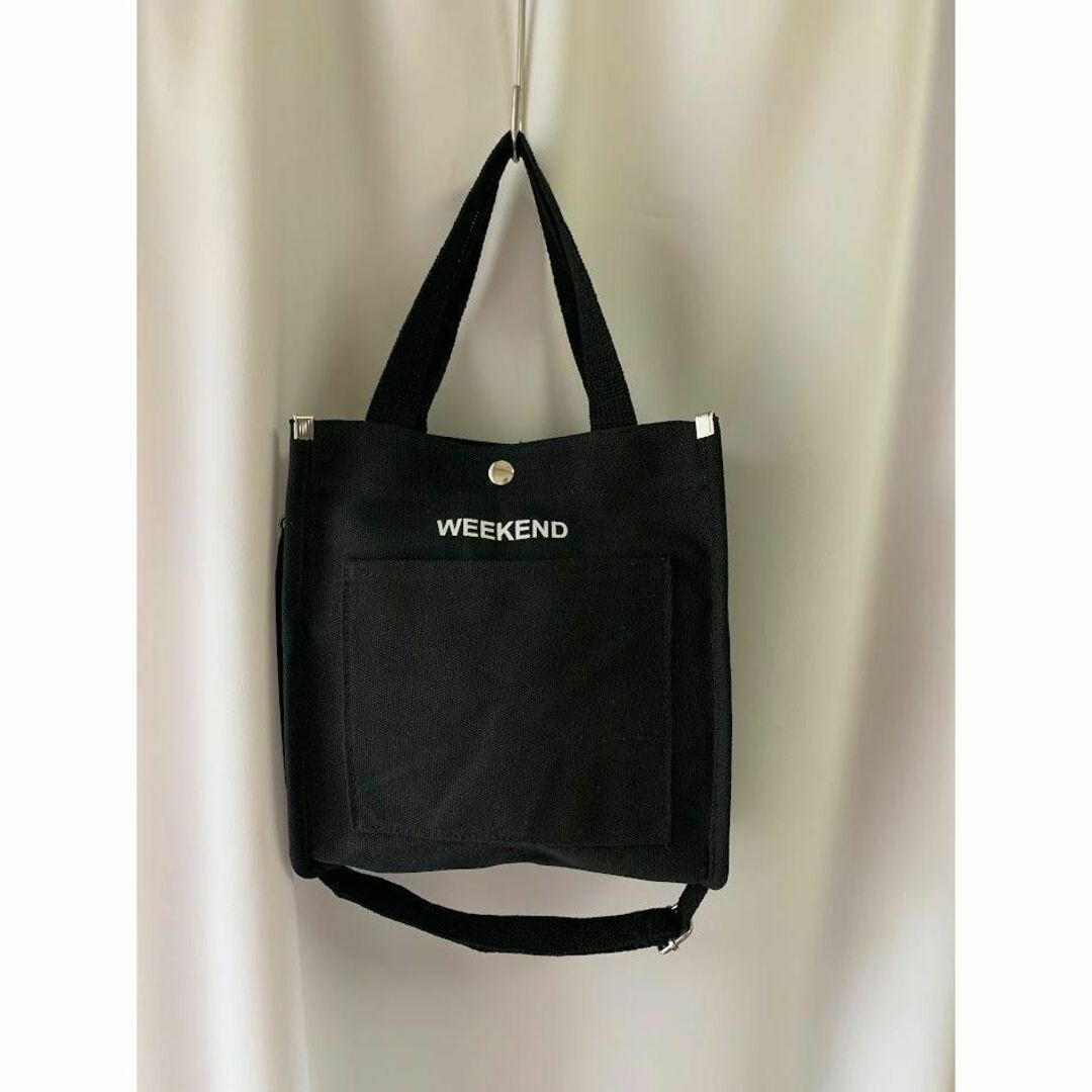 匿名配送 トートバッグ ブラック キャンバス ショルダー 帆布 斜め掛け レディースのバッグ(トートバッグ)の商品写真