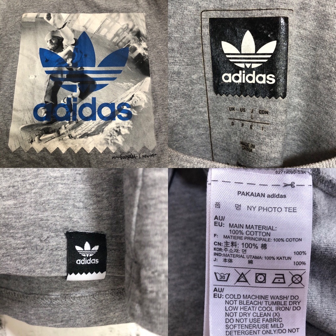 Originals（adidas）(オリジナルス)のadidas⭐️ビッグトレファイルロゴ NY スケボー Tシャツ L グレー×青 メンズのトップス(Tシャツ/カットソー(半袖/袖なし))の商品写真