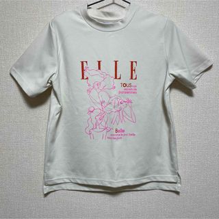 ELLE 半袖　Tシャツ　プルオーバー　プリント　裾スリット　カジュアル　L(Tシャツ(半袖/袖なし))