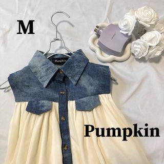 pumpkin  ノースリーブ デニム ドッキング シャツ シアー 5d30(シャツ/ブラウス(半袖/袖なし))