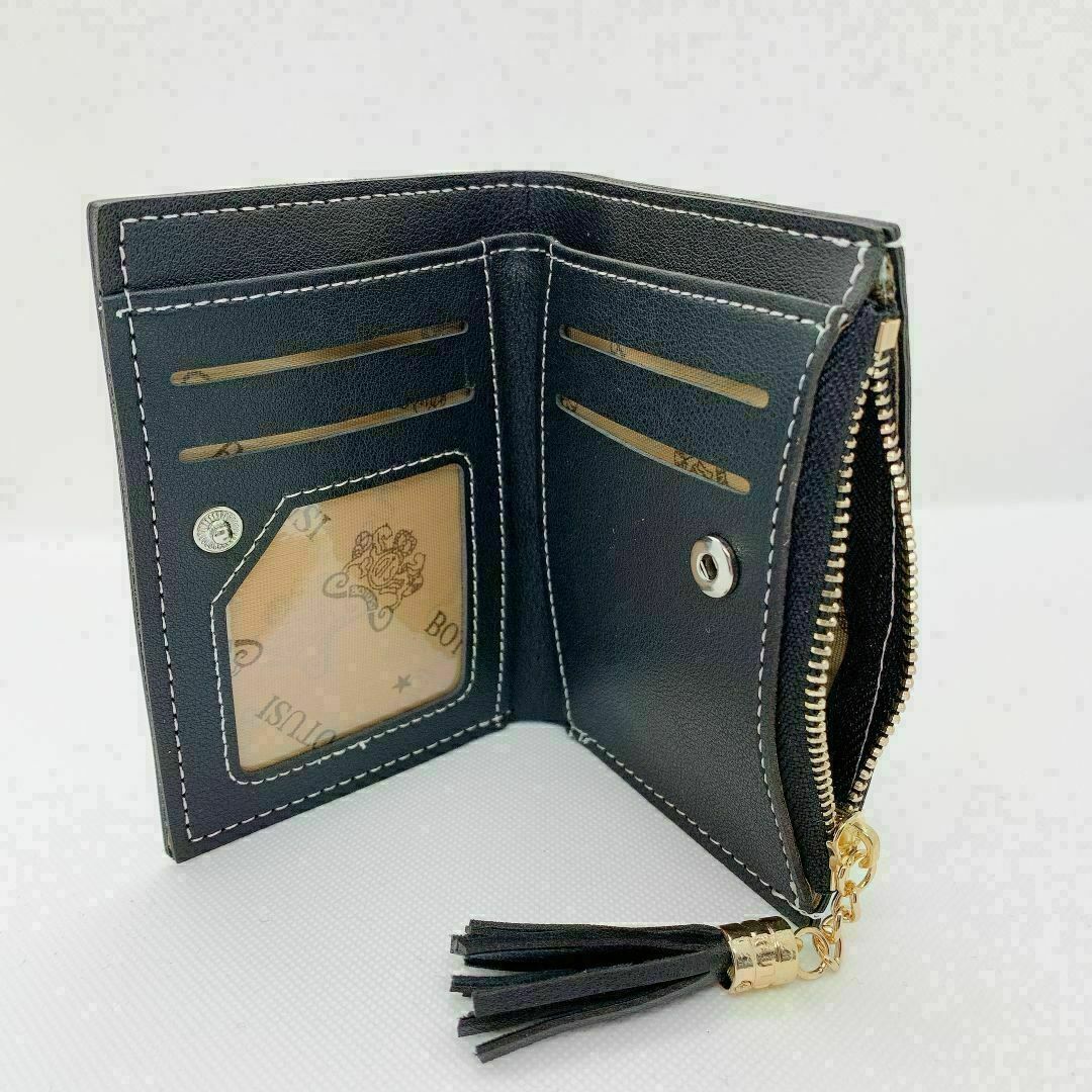 ♡ 匿名配送 かわいい 刺繍 二つ折り財布 ブラック タッセル 軽量 財布 レディースのファッション小物(財布)の商品写真
