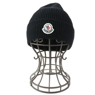 MONCLER - 美品△MONCLER モンクレール 2019年製 BERRETTO ウール ロゴワッペン付き ニット帽 ニットキャップ ブラック 保存袋付き イタリア製 正規品 レディース