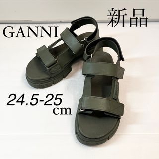 GANNI ガニー　ラバーサンダル　ダークグリーン　24.5-25cm(サンダル)