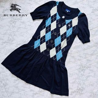 バーバリーブルーレーベル(BURBERRY BLUE LABEL)の【美品】　バーバリーブルーレーベル　ニットワンピース　半袖　38 Mサイズ(ひざ丈ワンピース)