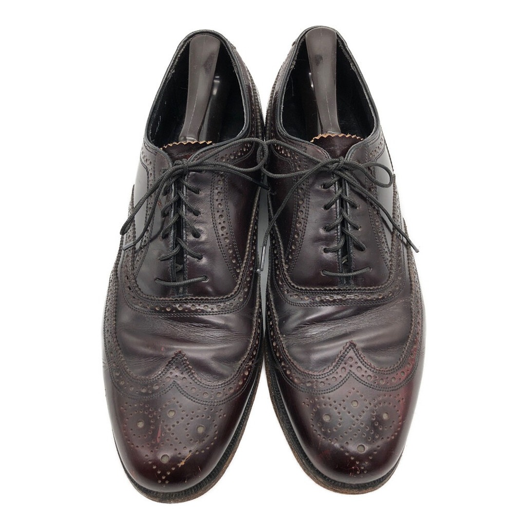 80年代 FLORSHEIM フローシャイム ウィングチップ レザーシューズ ダークレッド (メンズ 9 E) 中古 古着 KA0905 メンズの靴/シューズ(ドレス/ビジネス)の商品写真