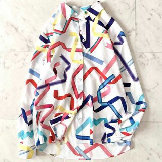 ポールスミス(Paul Smith)の美品＊ポールスミス リボン柄ブラウス 38 マルチカラー 長袖シャツ 洗える(シャツ/ブラウス(長袖/七分))