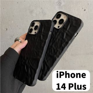 【大人気】14Plus　ケース　レザー調　ブラック　おしゃれ　保護　黒(iPhoneケース)