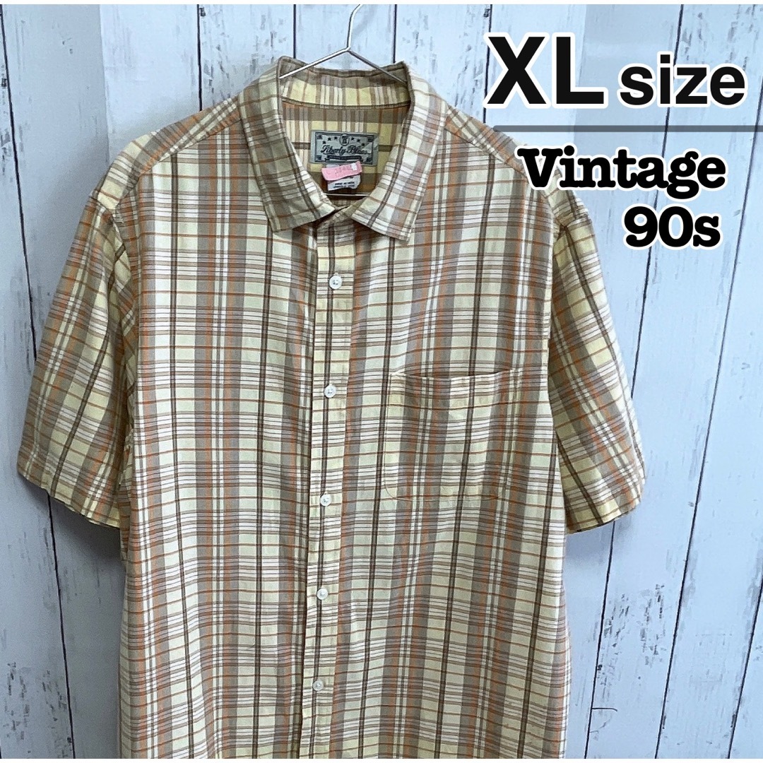 VINTAGE(ヴィンテージ)のUSA古着　90s　半袖シャツ　チェック柄　ベージュ　コットン　Vintage メンズのトップス(シャツ)の商品写真