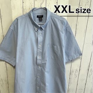 シャツ(shirts)のUSA古着　半袖シャツ　XXLサイズ　無地　ライトブルー　水色　ボタンダウン(シャツ)