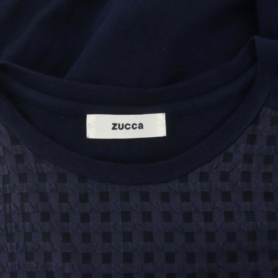 ZUCCa(ズッカ)のズッカ ギンガムオーガンジ ワンピース ロング 切替 長袖 M 紺 ネイビー レディースのワンピース(ロングワンピース/マキシワンピース)の商品写真