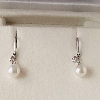 ミキモト(MIKIMOTO)のWG k18 ミキモト  ピアス　ダイヤモンドx真珠　7.0ミリ珠　フック(ピアス)