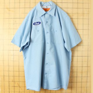 ラングラー(Wrangler)のUSA製RED KAPワッペンストライプワークシャツ ブルーL ss94(シャツ)