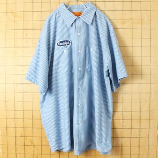 ラングラー(Wrangler)のUSA製REDKAPワッペンストライプワークシャツ ブルーXL ss95(シャツ)