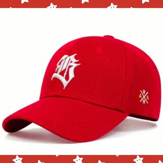 キャップ 帽子 ベースボール ユニセックス レッド 刺繍 調節可能 通気性(キャップ)