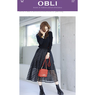 オブリ(OBLI)の新品未使用 OBLI オブリ　ボーダーシースルースカート　黒　1サイズ(ロングスカート)