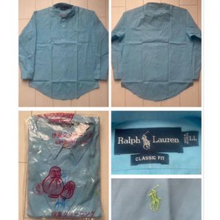 ポロラルフローレン(POLO RALPH LAUREN)の美品 90s POLO ラルフローレン パステルblue ブルー 青 BD XL(シャツ)