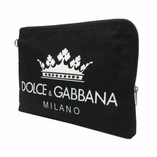 ドルチェアンドガッバーナ(DOLCE&GABBANA)の【新品】ドルチェ＆ガッバーナ バッグ フラットポーチ DOLCE&GABBANA ロゴ クラウン プリント クラッチバッグ BP269A AU786 HNR18 (ブラック×ホワイト系)アウトレット メンズ(セカンドバッグ/クラッチバッグ)