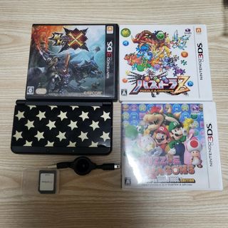 ニンテンドー3DS(ニンテンドー3DS)のnew3ds本体カバーきせかえプレート スター ゴールド×ブラック ソフト３本(携帯用ゲーム機本体)