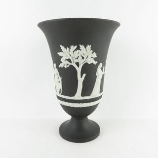 ウェッジウッド(WEDGWOOD)の美品 WEDGWOOD ウェッジウッド ジャスパー 花瓶 フラワーベース 花器 花びん 黒 陶器 英国 SU6826T (花瓶)