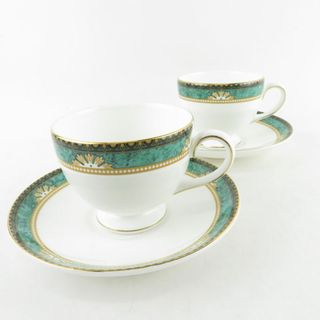 ウェッジウッド(WEDGWOOD)のWEDGWOOD ウェッジウッド ランボーン ティーカップ＆ソーサー 2客 ペア リー カーゾン 金彩 白 緑 英国 SU6827T (グラス/カップ)