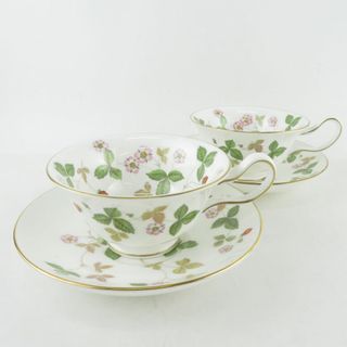 ウェッジウッド(WEDGWOOD)のWEDGWOOD ウェッジウッド ワイルドストロベリー ティーカップ＆ソーサー 2客 ペア ピオニー 黒壺 英国 紅茶 SU6849T (グラス/カップ)