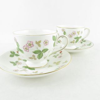 ウェッジウッド(WEDGWOOD)のWEDGWOOD ウェッジウッド ワイルドストロベリー ティーカップ＆ソーサー 2客 ペア リー 黒壺 英国 紅茶 SU6850T (グラス/カップ)