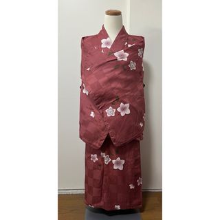 定価25000円呉服屋購入】 浴衣　ゆかた えんじ色×桔梗の花　綿100 洗濯可(浴衣)