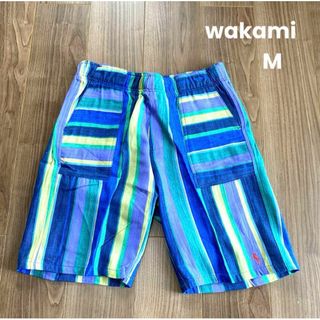 ワカミ(wakami)の美品 ワカミ ショートパンツ M 青 ストライプ 美品 ハーフパンツ(ショートパンツ)