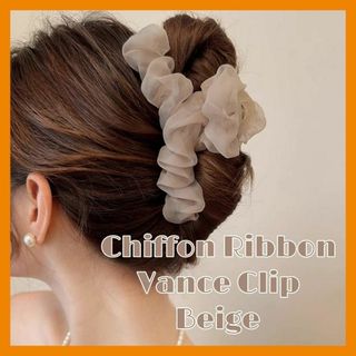 バンスヘアクリップ 韓国ファッション ヘアアクセサリー シフォン くしゅくしゅ(その他)