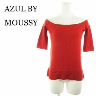 アズールバイマウジー(AZUL by moussy)のアズールバイマウジー セーター 五分袖 デコルテ 赤 220727AH5A(ニット/セーター)