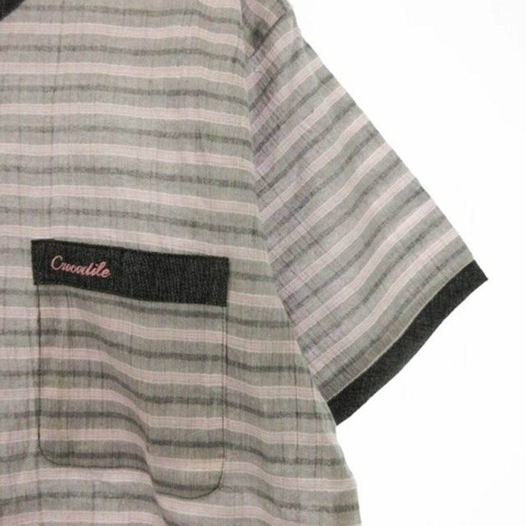 Crocodile(クロコダイル)のクロコダイル ボーダー 半袖 カットソー ハーフボタン グレー ピンク M メンズのトップス(Tシャツ/カットソー(半袖/袖なし))の商品写真