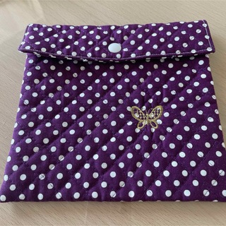 折り紙ケース ポーチ ハンドメイド パープル 紫 ドット キルティング 布製(ポーチ)
