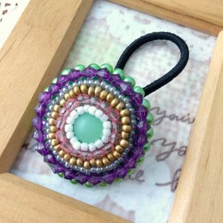 【H-520】ビーズ刺繍ヘアゴム(ヘアゴム/シュシュ)