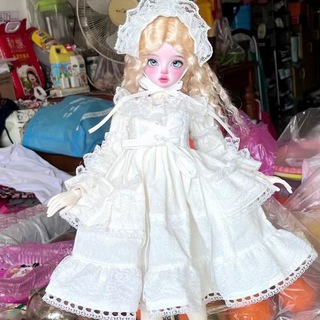 1\4サイズ関節可動人形用　白色ドール用服2点　ロリータワンピース、ヘッドドレス(人形)
