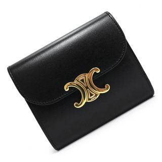 セリーヌ(celine)のセリーヌ スモールウォレット トリオンフ コンパクト 三つ折り財布 シャイニーカーフスキン レザー ブラック 黒 ゴールド金具 10D783DPV CELINE（新品・未使用品）(財布)