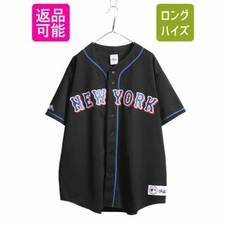USA製 MLB オフィシャル Majestic メッツ ベースボール シャツ メンズ XXL 古着 ユニフォーム ゲームシャツ メジャーリーグ 半袖シャツ 黒(ウェア)