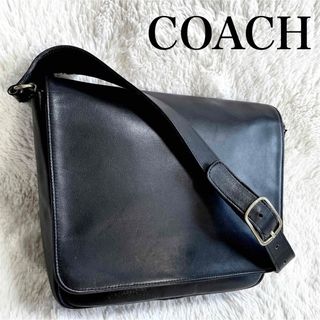 コーチ(COACH)の美品 オールドコーチ レザー ショルダーバッグ フラップ クロスボディ ブラック(ショルダーバッグ)