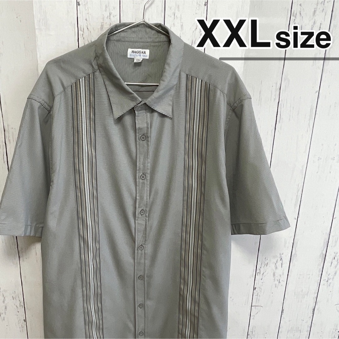 shirts(シャツ)のUSA古着　HAGGAR　半袖シャツ　ドレスシャツ　グレー　ライン　ストライプ メンズのトップス(Tシャツ/カットソー(半袖/袖なし))の商品写真