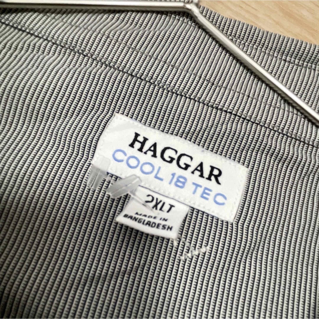 shirts(シャツ)のUSA古着　HAGGAR　半袖シャツ　ドレスシャツ　グレー　ライン　ストライプ メンズのトップス(Tシャツ/カットソー(半袖/袖なし))の商品写真