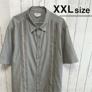 シャツ(shirts)のUSA古着　HAGGAR　半袖シャツ　ドレスシャツ　グレー　ライン　ストライプ(Tシャツ/カットソー(半袖/袖なし))