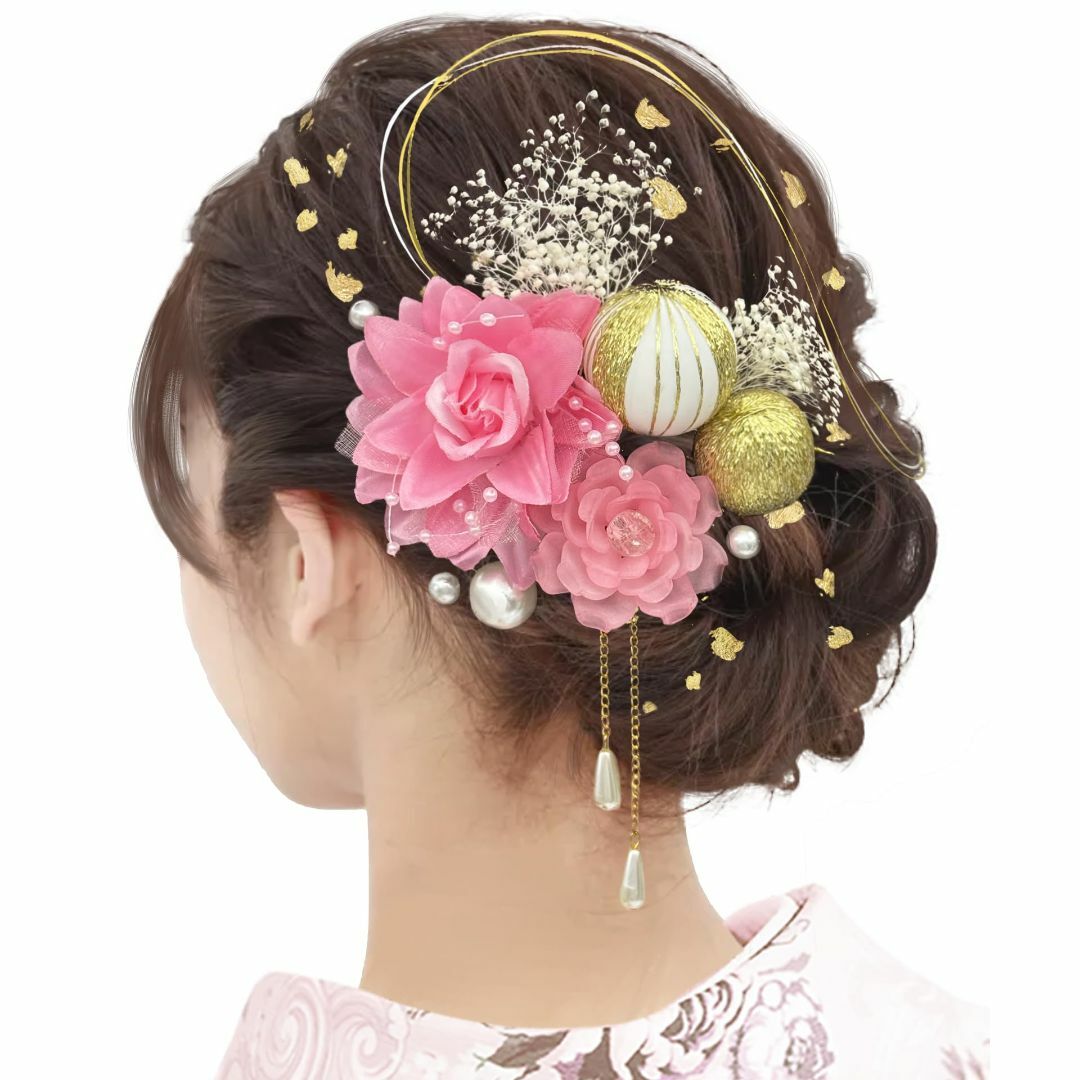 【色:ピンク】【Baramoly】成人式 髪飾り 卒業式 振袖 水引 金箔 七五 レディースのファッション小物(その他)の商品写真