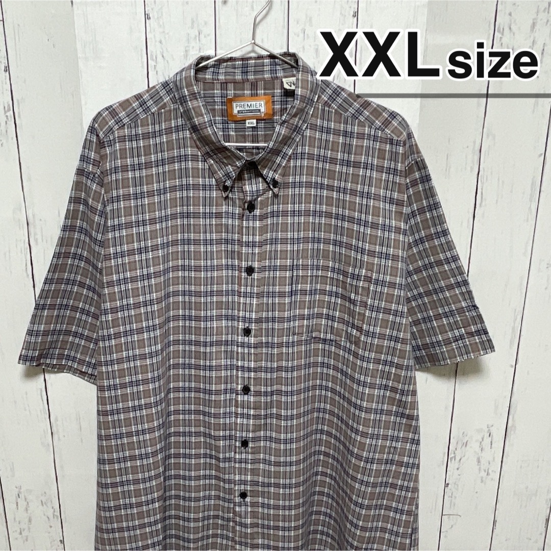 shirts(シャツ)のUSA古着　半袖シャツ　ドレスシャツ　XXL　チェック柄　グレー　ボタンダウン メンズのトップス(シャツ)の商品写真